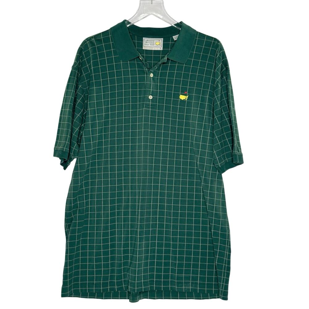 Masters Polo Augusta National Golf Shop Shirt L Kelly Green Grid Vintage